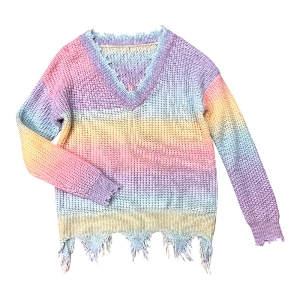 🆕 UNIF Dollskill Rainbow Ombré Destroyed sweater